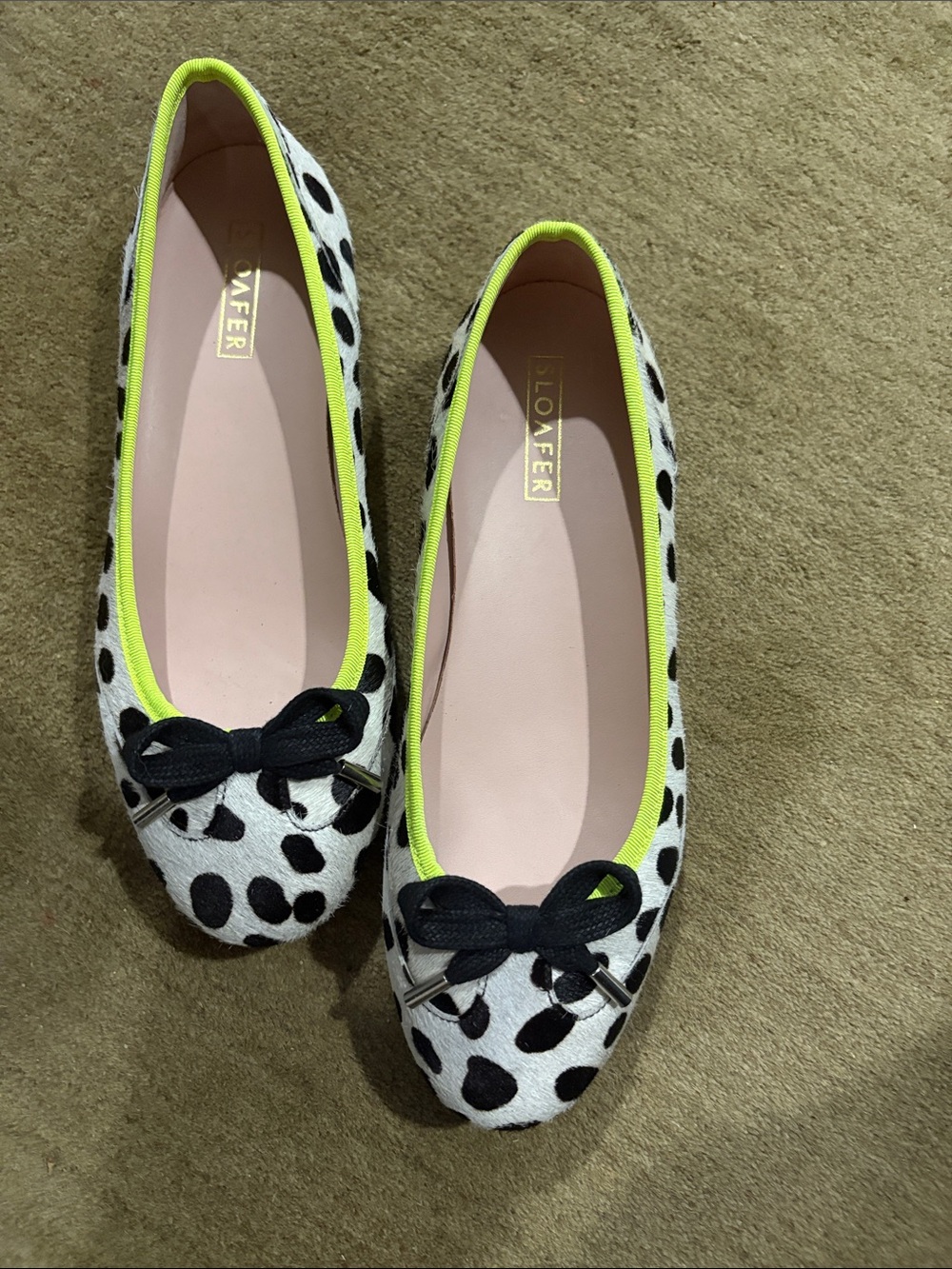 Women's Dalmatian Spot Ballet Flats with Neon Trim